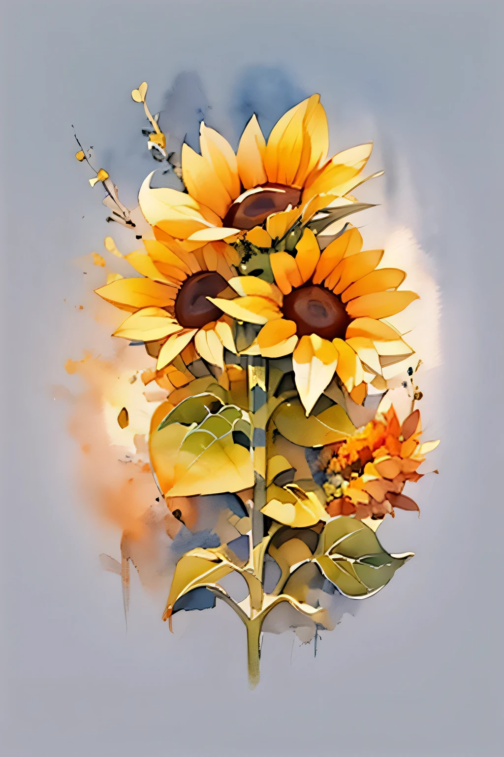 watercolor illustration, one sunflower, single element, no leaves, white background