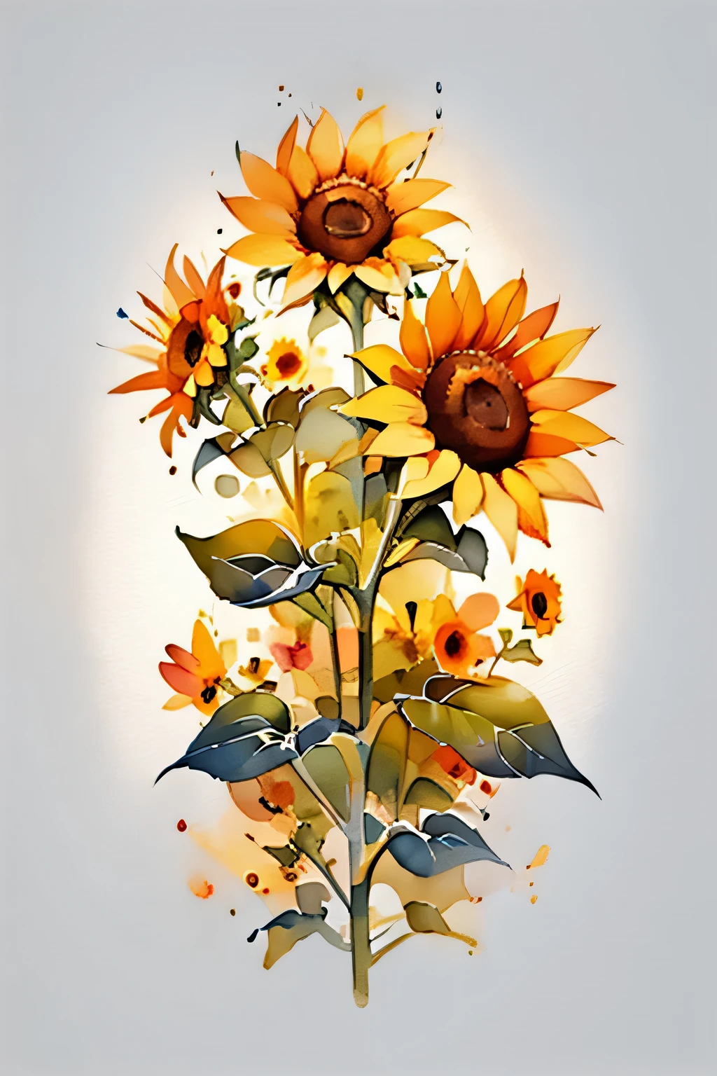 watercolor illustration, one sunflower, single element, no leaves, white background