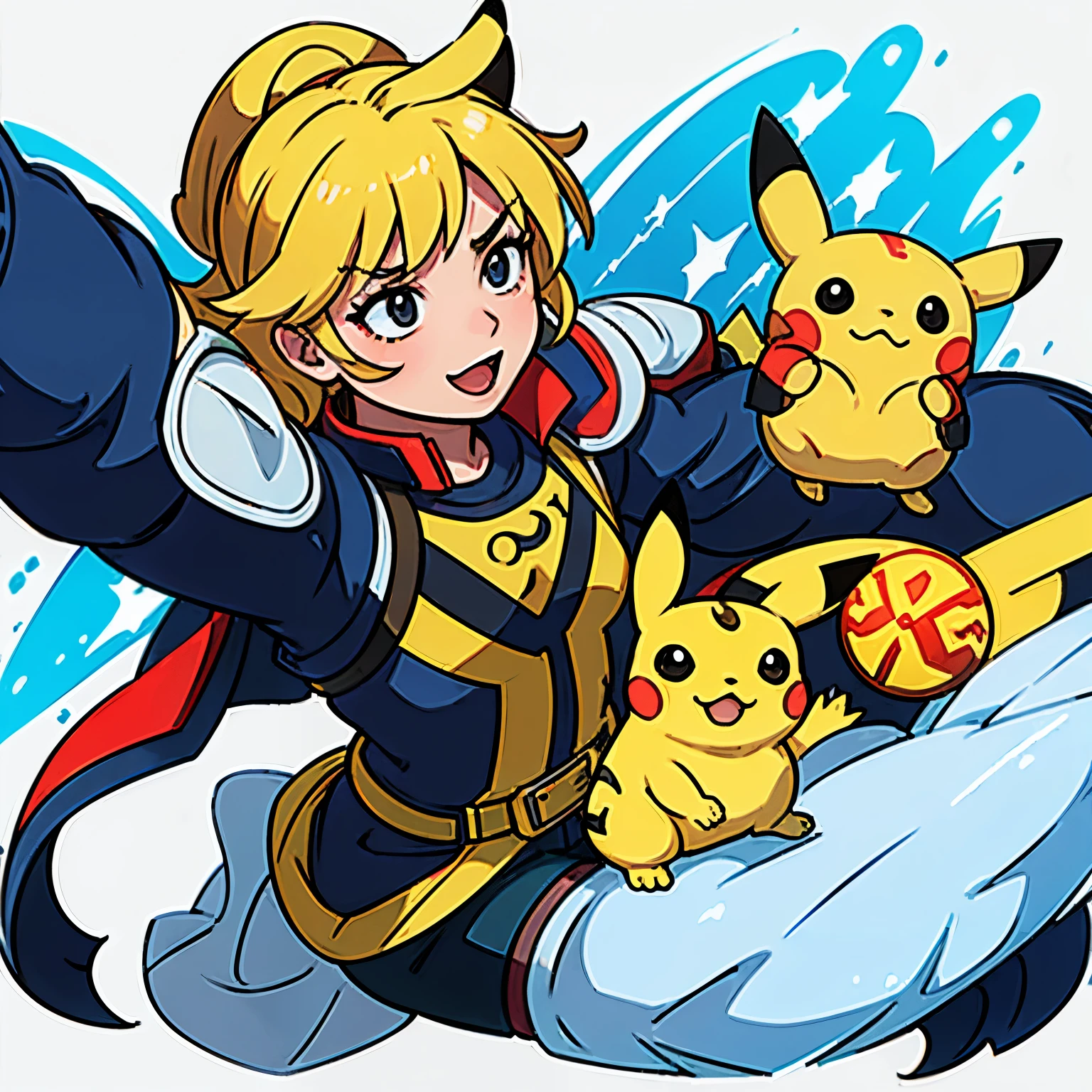 Pikachu riding on Marvel Thor’s shoulder