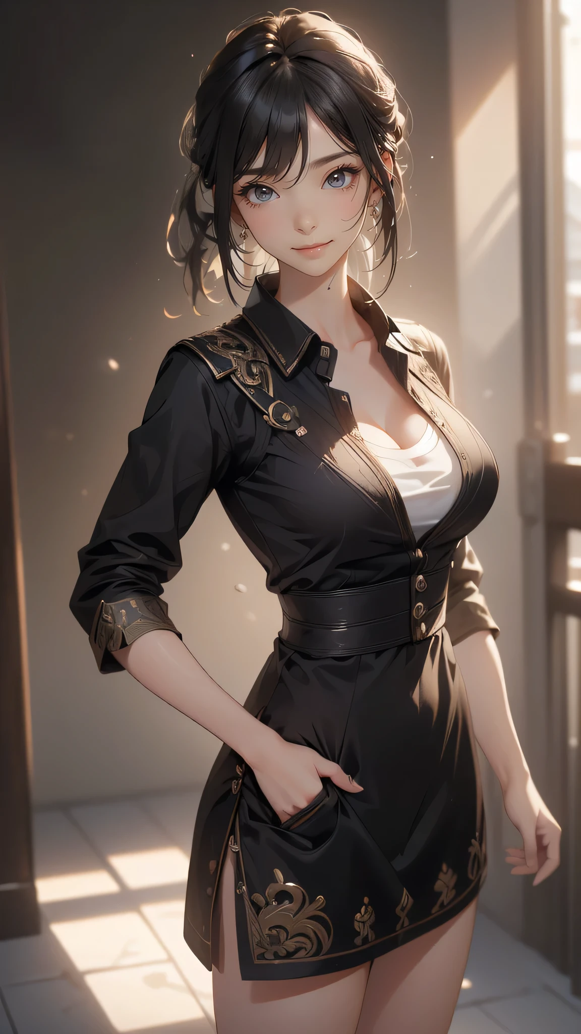 (random boyish fashion),(random pose),(random hairstyle),(large breasts:1.5),(Highest image quality, (8K), Ultra-realistic, Best Quality, High quality, High Definition, high quality texture, high detailing, Beautiful detailed, fine detailed, extremely details CG, Detailed texture, realistic representation of face, masterpiece, presence)