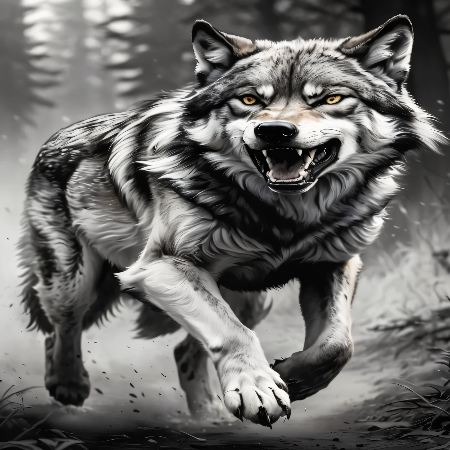 a close up of a lobo running in the woods with its mouth open, dire lobo, great lobo, lobo, photo of lobo, dark grey lobo, lobo in hell, grim - lobo, white lobo, lone lobo, furry lobo, lobo portrait, lobo, dark grey lobo o'donnell, rosnando, fantasy lobo portrait, fenrir, a white lobo