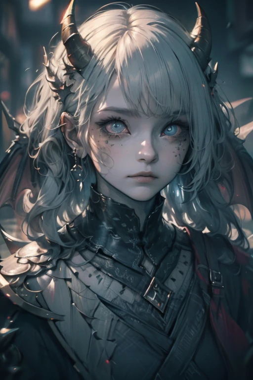 1girl, glowing dragon eyes, wavy hair, demure ornate dress, scales, scales on face, dragon wings, dragon horns, slender figure, scaled humanoid, looking at camera, (Intricate details:1.2), (Highly detailed face and eyes:1.4), textures, (Photorealistic: 1.4), (Highly detailed)
