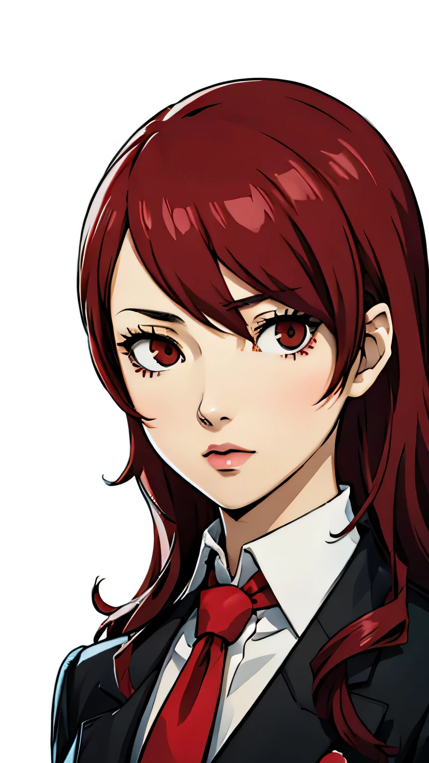 Mitsuru kirijo, portrait, suit, tie, red eye, bangs in one eye