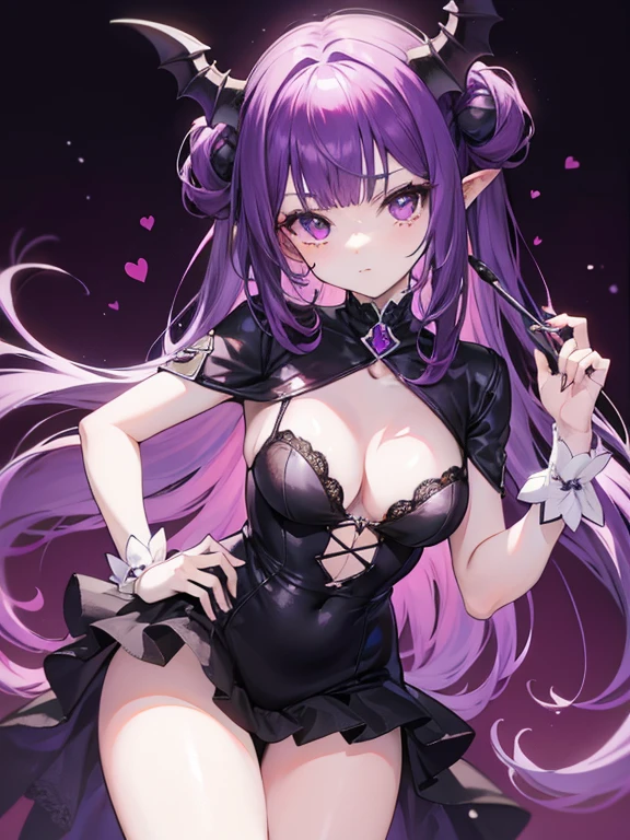 pelo blanco cremoso,Pupilas de color morado oscuro,Cute and seductive succubus girl