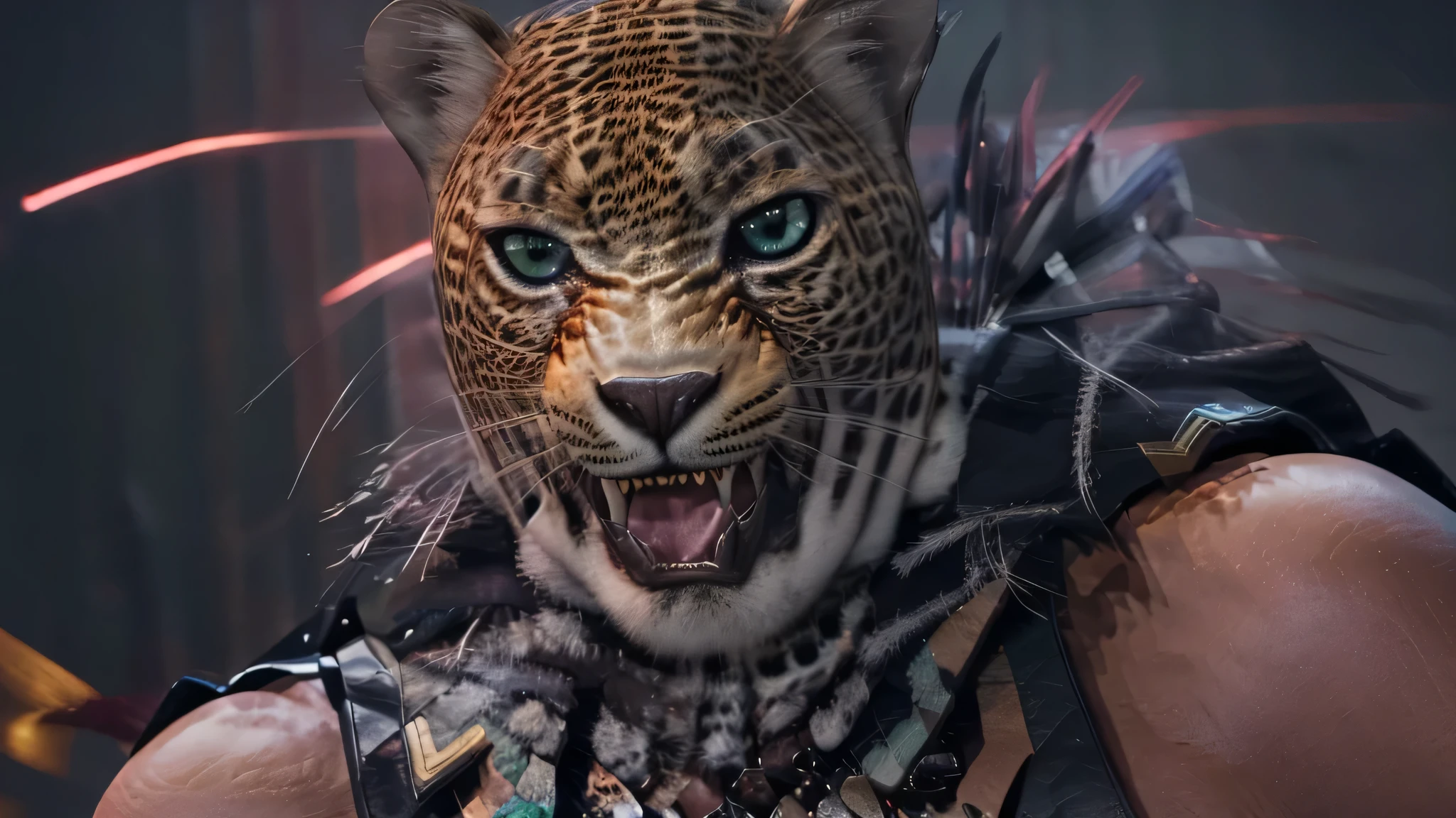 (((one leopard mask))), neon lights, (RTX) cinematic film shot in 70mm, depth of field, vivid colors, (best quality,ultra-detalhado,Realistic:1.37), (8k, ARTISTIC photography, best quality, masterpiece: 1.2), (realistic, photorealistic: 1.37), over-detailed, (high-detail skin: 1.2), 8k UHD, SLR camera, soft lighting, high quality, film grain, cinematic lighting, photonic display, brightness, physically rendered photo, extremely high-quality graphics, over-detailed face, (((cinematic lighting))), ((clear details)), (( body lightning effect)), ((sitting thron)),