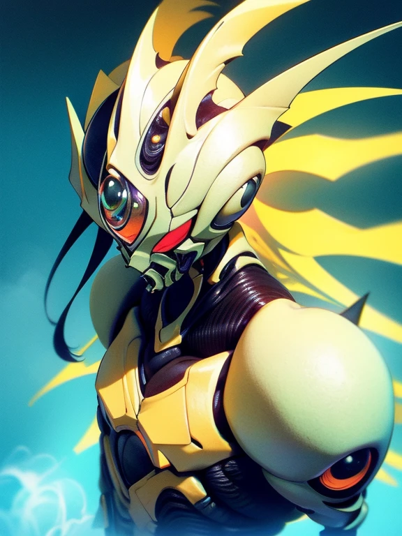 （（obra maestra）），（（la mejor calidad）），8k，alto detalle，Hiperdetalle，Un robot genial con un casco en forma de V，Colorful and bright mechanical set，Blandiendo una espada larga brillante，Adoptar una postura de lucha，Toma de primer plano。En el fondo，There are many monsters lurking in the smoky atmosphere.。