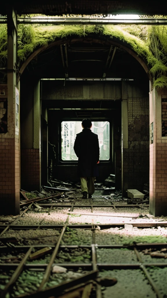 subway,moss,Showa,Collapse,Devastation,Inside the ruins,Glasses,Women,adventure,Black and White,