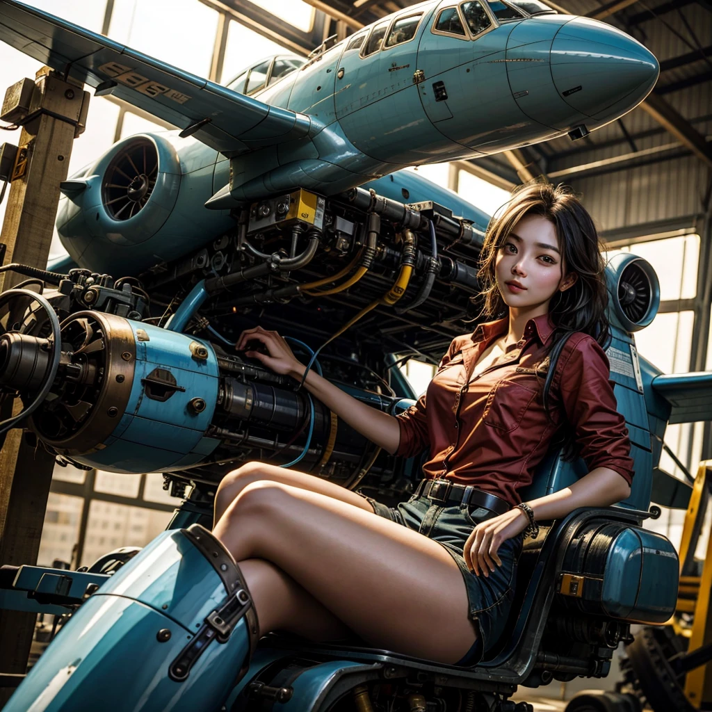 The story of one female aircraft mechanic。She is very attractive and beautiful。She is a beautiful woman who is so cute and sexy that it&#39;s hard to believe she&#39;s 32 years old.。I usually wear khaki green overalls at work.、Wearing brown leather boots, A narrow hangar with a low ceiling、Right behind、A bright red reciprocating engine plane used for aerobatic flying is parked here.。The aircraft is equipped with a single engine.、It&#39;s a very beautiful mid-wing aircraft with a wooden propeller.。hot〜While saying、The girl took off her overalls from the top half.、The sleeves were wrapped around the waist.。Rui々Her beautiful skin and white tank top look very pretty.。A tight tank top accentuates her voluptuous cleavage。Tight abdominal muscles、You would never guess from her soft-looking breasts., When you notice this、He smiled at me while holding the wrench., Her sweat makes her sex appeal stand out even more., I was fascinated by the beautiful aircraft and the attractive women.。, Did you do any engine maintenance?、on her upper body、There is oil from the aircraft here and there.。,  Did he think I was looking at his chest?、He looks at me with a slightly grinning expression.。, Her chest is certainly captivating、It seems that there is a big misunderstanding.。, Even when she teases, her appearance is somehow seductive, so it&#39;s no wonder that everyone is captivated by her.。, Dynamic perspective,