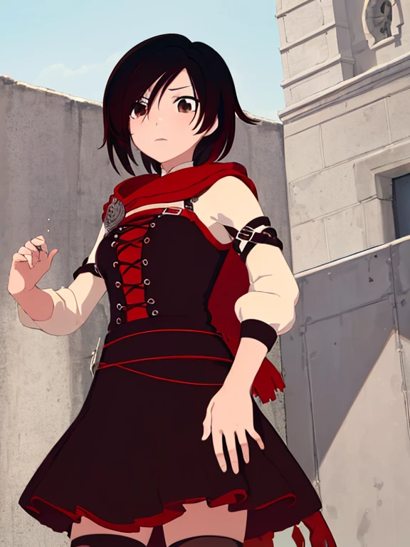 ((Obra maestra,mejor calidad)),  absurdos,
vestido largo blanco, 
ruby_rwby,
solo,  enojada, mirando al espectador, tiro de vaquero,pose, fight,