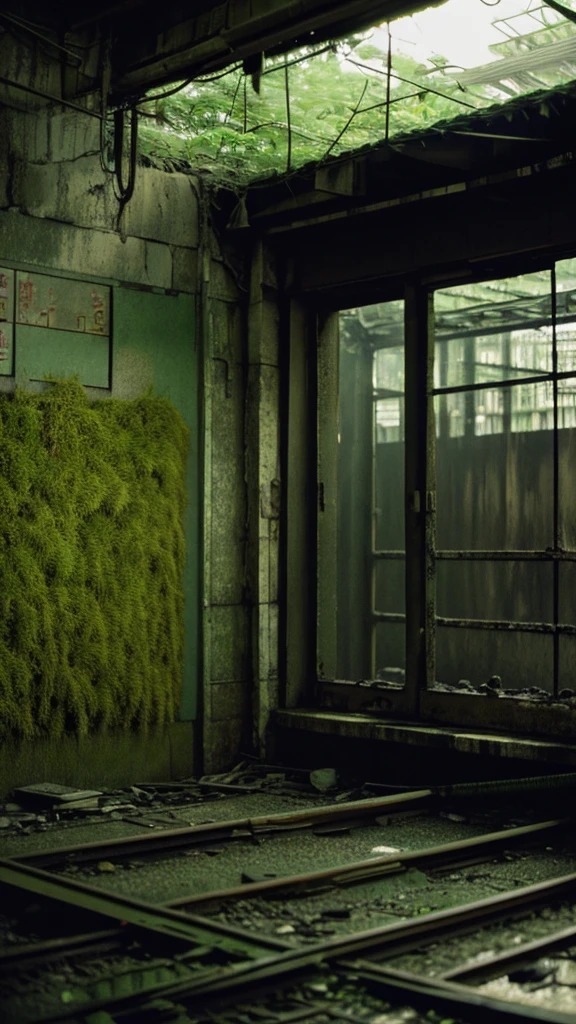 subway,moss,Showa,Collapse,Devastation,Inside the ruins,Glasses,Women,adventure,Black and White,
