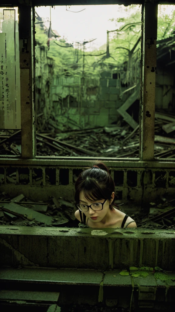 subway,moss,Showa,Collapse,Devastation,Inside the ruins,Glasses,Women,adventure,Black and White,