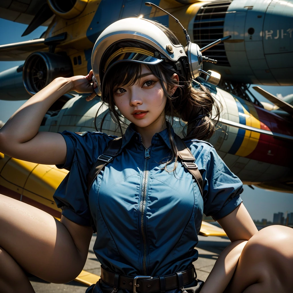 The story of one female aircraft mechanic。She is very attractive and beautiful。She is a beautiful woman who is so cute and sexy that it's hard to believe she's 32 years old.。I usually wear khaki green overalls at work.、Wearing brown leather boots, ((A narrow hangar with a low ceiling、Right behind、A bright red reciprocating engine plane used for aerobatic flying is parked here.。The aircraft is equipped with a single engine.、It's a very beautiful mid-wing aircraft with a wooden propeller.。)), hot〜While saying、The girl took off her overalls from the top half.、The sleeves were wrapped around the waist.。Rui々Her beautiful skin and white tank top look very pretty.。A tight tank top accentuates her voluptuous cleavage。Tight abdominal muscles、You would never guess from her soft-looking breasts., When you notice this、He smiled at me while holding the wrench., Her sweat makes her sex appeal stand out even more., I was fascinated by the beautiful aircraft and the attractive women.。, Did you do any engine maintenance?、on her upper body、There is oil from the aircraft here and there.。, Did he think I was looking at his chest?、He looks at me with a slightly grinning expression.。, Her chest is certainly captivating、It seems that there is a big misunderstanding.。, Even when she teases, her appearance is somehow seductive, so it's no wonder that everyone is captivated by her.。, Dynamic perspective,