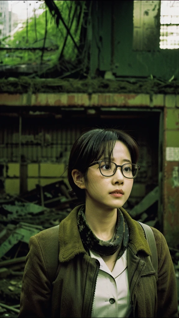 subway,moss,Showa,Collapse,Devastation,Inside the ruins,Glasses,Women,adventure,Black and White,