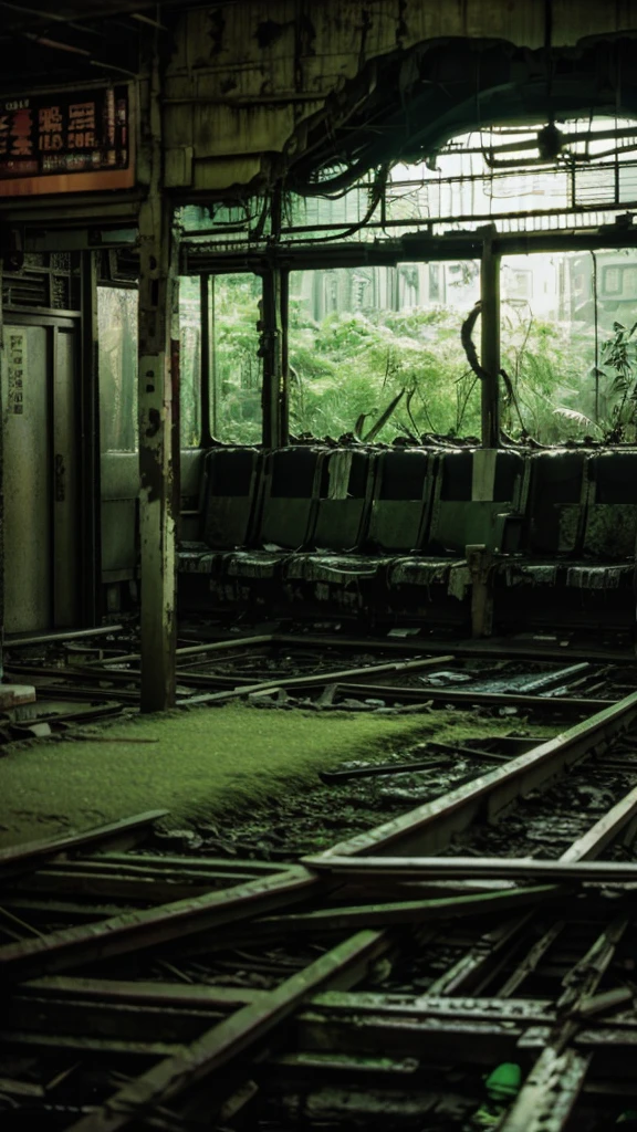subway,moss,Showa,Collapse,Devastation,Inside the ruins,Glasses,Women,adventure,Black and White,