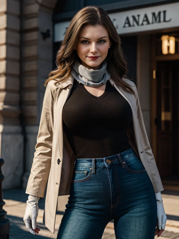 Kirsten Dunst、(masterpiece:1.0), (Highest_quality:1.2), (Dark Shot:1.3), Classic Rogue, 1991 Rogue X-Men, 1 girl, Only 1, Head to Toe, standing on street corner, Elegant pose, (clothing: 茶colorの冬用コート, 茶colorのフード, Down lining, White scarf, gloves, jeans) Medium length hair, Brown Hair, Wavy Hair, One gray hair, Green Eyes, Mischievous look, Grin, Lips parted,  Red lipstick, Heavy makeup, Confident expression, Backlight, (realism: 1.5), (Realistic: 1.4), (Disorganized:1.4), 8k, Very detailed, Detailed beautiful woman,  (background: Midnight, it&#39;s snowing, On the streets of New York, Snowy Night), Official Art, Very detailed CG ユニティ 8k 壁紙, Perfect lighting, colorful, 超High resolution, photograph, 8k, High resolution, Kodak Portrait 400, Film Grain, blurry background, (Bokeh:1.2), (Vibrant_color:1.2), Film Grain:1.2, (暖かいcolor合い, Warm Tones:1.2), (color photo), プロのphotograph