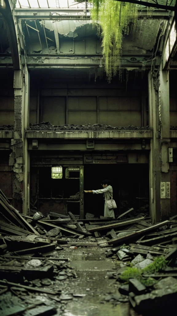 subway,moss,Showa,Collapse,Devastation,Inside the ruins,Glasses,Women,adventure,Black and White,