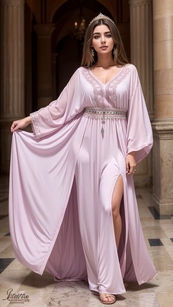 Très belle princesse européenne beauté aux cheveux longs super détaillée tenue dynamique caftan marocain couvre son corps entier