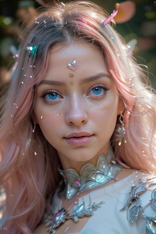 Gere uma arte de fantasia bonita e realista com tons ousados de joias ((((rosa)))) matizes, pretty glitter and brilhar, e muitos flocos de neve. Gerar uma mulher luminosa e com cabelos cacheados, metallic hair, e cabelo com textura realista. Her skin is pure white and seems to glow in the light.. A woman's face is important: incluir ((macio, inchado, labios grandes, recursos elegantes, and the most beautiful detalheed macro eyes)) no mundo. The woman is in a winter landscape with macio falling snow and snowflakes, macio white fur, subtle iridescent detalhes, subtle phantasmal iridescent detalhes, and intricate and delicate jewelry that brilhos in the light. Include many small fantasy detalhes like gossamer silk, Penas, bordado delicado e deslumbrante, and luminous lighting that brilhos. The woman's face is unobscured by detalhes and her eyes are sharp and in high resolution. Incorpore cores sonhadoras, lighting dinâmica, and detalheed background elements to create a sense of awe and immersion. Include colorful flying magical birds and jewel-toned butterflies radiating a magical aura. Consider the latest trends in fantasy art, como incorporar efeitos de lighting exclusivos, exploring dynamic and compelling compositional techniques, e experimentando paletas de cores exclusivas. Inspire-se nos principais artistas do ArtStation e Midjourney. camera: Choose an angle that highlights the beauty of the character and highlights the magical majesty of the artwork. lighting: Utilize técnicas de lighting atmosférica para criar profundidade e clima. resolution: Aim for a high-resolution artwork to showcase intricate detalhes and clarity. Artistic Inspirations: Find inspiration from trending artists on ArtStation, explorando diferentes estilos, genres, e temas. Pele branca, Pale skin, really Pale skin, really Pele branca, Olhos lindos, fantasy detalhes, brilhar, brilho, magical birds, Magical butterflies, ornamentado, (((obra de arte))), adicionar_detalhe:1, Terr