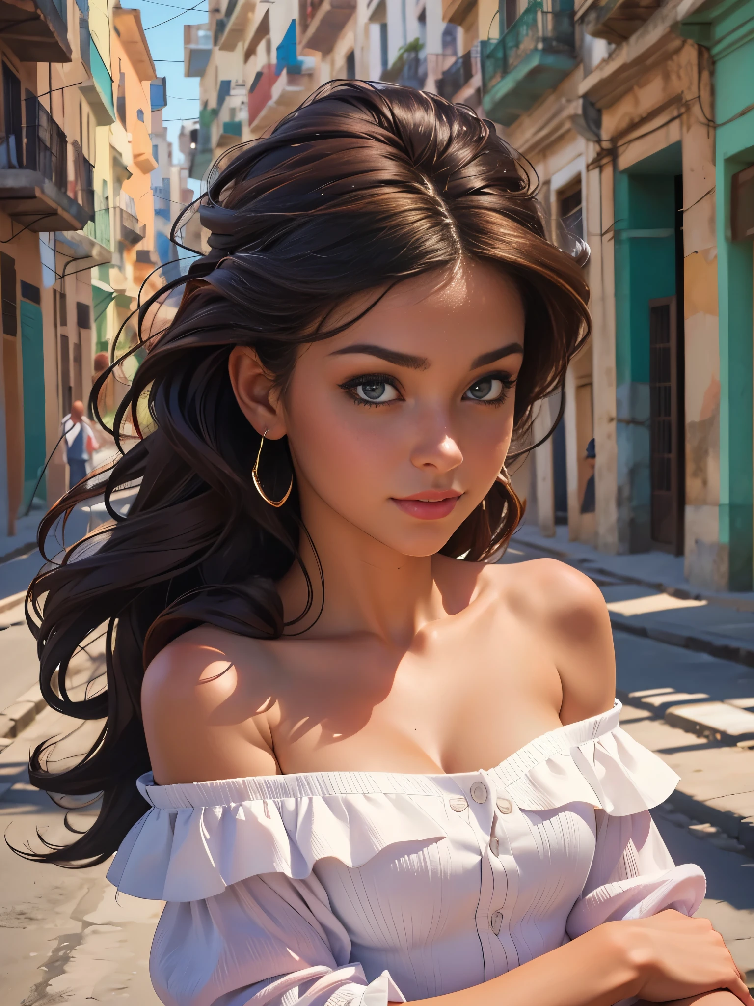 Best quality, masterpiece, ultra high res, (photorealistic:1.4), raw photo, 1girl, off shoulder, Cuban