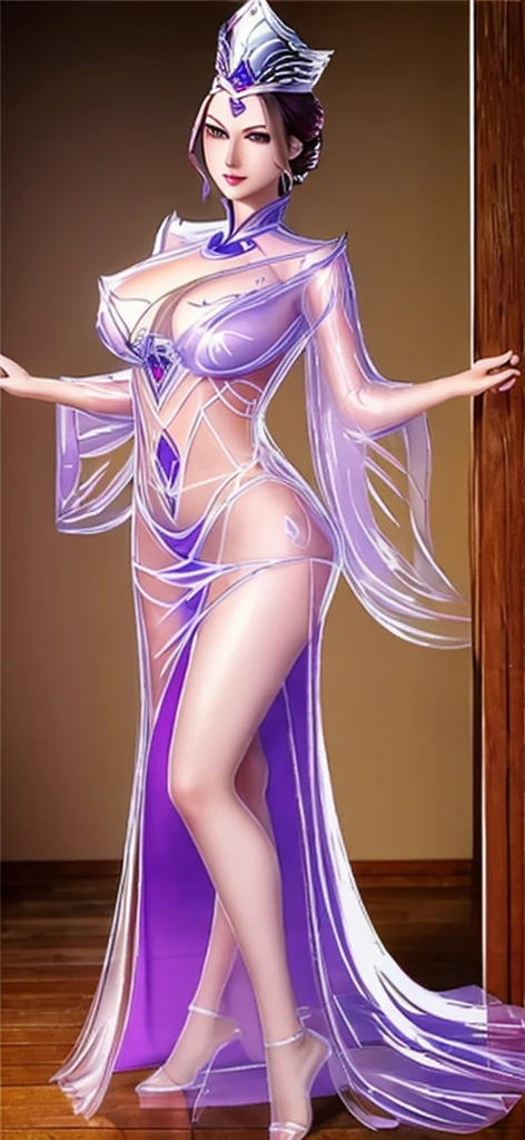 (masterpiece, best quality:1.2), 1 girl, Very beautiful mature sexy Chinese sexy girl alone, Walking Alone, , milf,Sexy and beautiful middle-aged woman wearing a very narrow and transparent deep V gauze dress,深 V Split to navel, 巨Large target的充滿了牛奶,Lifting clamps, 红白深 V 开衩乳胶皮夹克Split to navel, Openwork transparent, Elegant and mysterious dark version, crown, Beautifully patterned hair accessories, Headdress, Purple lips, Thin and beautiful lips,Smile, Bohemian style , Detailed winks and kisses, Detailed background, Super Detail, Clear face , Shoulder-length hair, Beautiful symmetrical face, (Transparent eyes : 1.8) , Large target, Round eyes are very beautiful and delicate, Wearing a latex deep V slit tights,Split to navel, Mysterious Makeup, 巨Large target的, 巨Large target的乳房, Large target屁股, Flat Belly, Perfect lines and full body curves,Sexy barefoot, Portrait of mature beautiful sexy middle aged woman, Full body portrait。photography,是RAW格式的专业photography,Glamour photos,Portrait Photos,(Practical,photo-Practical:1.37),(masterpiece:1.8),(best quality:1.2),16K,(Blurred background:1.2),(Bokeh:1.2),35 mm:1.2,wide angle,High Angle:1.2