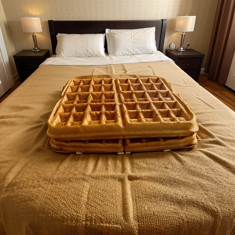A waffle bed in a apartment 