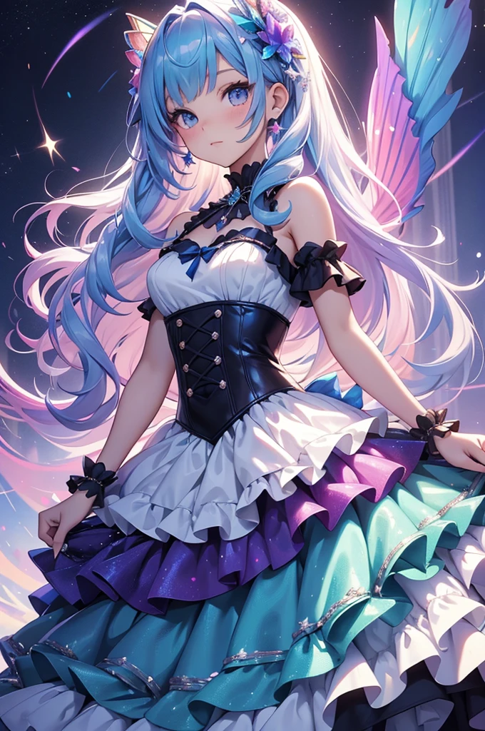 best qualityer,tmasterpiece,Ultimate resolution,downy,Extremely colorful,Colorful,Mermaid princess,Lolita dress,starrysky