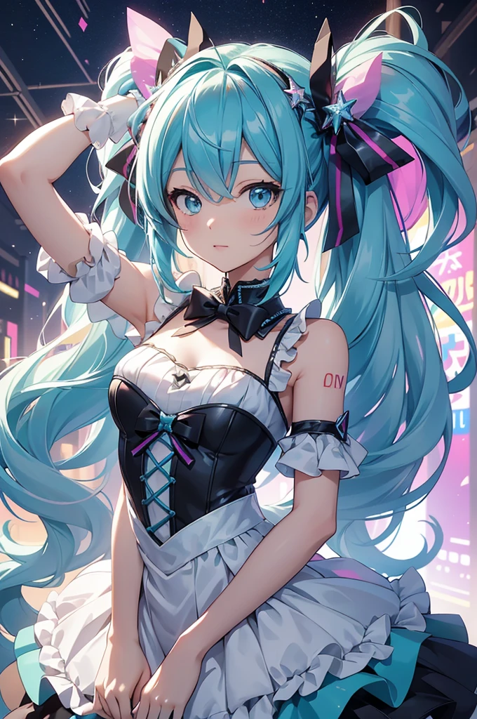 best qualityer，tmasterpiece，Ultimate resolution，downy，Extremely colorful，Colorful，Hatsune Miku，Lolita dress，starrysky