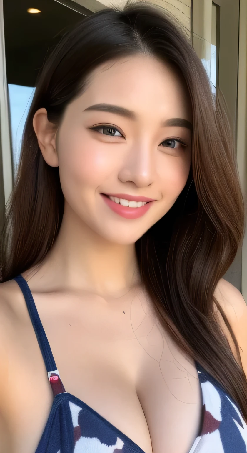 ((highest quality、8k、masterpiece:1.3))、Shooting at sea、Angle from below、Gal Makeup、Ganguro Makeup、blue eyes、Beautiful feet、Cleavage、Butt、No sleeve、Wearing shorts。、One Girl、Beautiful Japanese Women:1.3、(Long Hair、 outside:1.2)、 Pink leopard print bikini:1.2、Beautiful woman with perfect style:1.4、Perfect Eyes、Calm Eyes、Natural smile、Perfect Iris、Perfect Lips、Golden Skin、Do not polish、Super detailed face、Delicate eyes、double eyelid、Soft Breasts、Laughter、Exposed Cleavage、