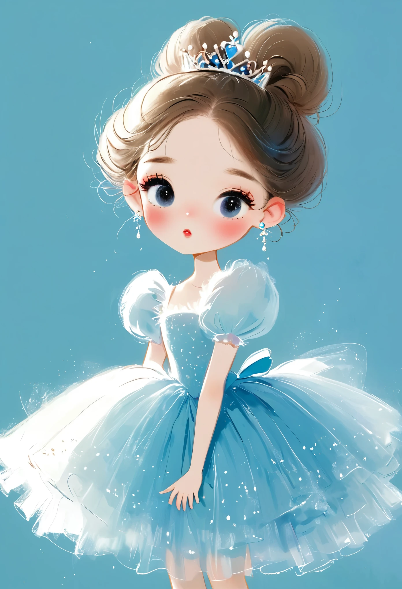 Rough texture，Hand-drawn style，sketch：1 Girl,elegant，Fluffy Skirt,Puff sleeves，Princess dress，stocking，shoe，earrings,Clean background，Solitary,