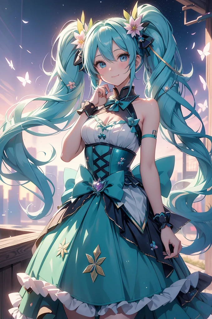 (best quality,4k,8k,highres,masterpiece:1.2),ultra-detailed,(realistic,photorealistic,photo-realistic:1.37),acrylic painting,Hatsune Miku in a Lolita dress with downy hair,Hatsune Miku with extremely colorful hair and detailed facial features,Hatsune Miku standing in a beautiful garden surrounded by a starry sky,Hatsune Miku wearing a vibrant Lolita dress,Hatsune Miku with intricate accessories and a matching hat,Hatsune Miku posing gracefully with her hands on her hips,Hatsune Miku with long flowing twintails,Hatsune Miku with bright blue eyes and rosy lips,Hatsune Miku with a joyful expression,Hatsune Miku in a dynamic pose with cherry blossoms falling around her,Hatsune Miku surrounded by colorful flowers and butterflies,Hatsune Miku's dress adorned with cute bows and lace details,Hatsune Miku with an enchanting smile,Hatsune Miku with soft, pastel-colored shading,Hatsune Miku with a magical glow illuminating her,Hatsune Miku in a picturesque setting with a winding path leading to a magnificent castle,Hatsune Miku holding a microphone and singing passionately,Hatsune Miku with a fairytale-like background,Hatsune Miku with a soft, dreamy atmosphere,Hatsune Miku with a subtle bokeh effect,Hatsune Miku standing under a moonlit sky,Hatsune Miku with a warm, golden sunset in the background,Hatsune Miku surrounded by twinkling stars and colorful nebulae,creating an ethereal and captivating artistic masterpiece.