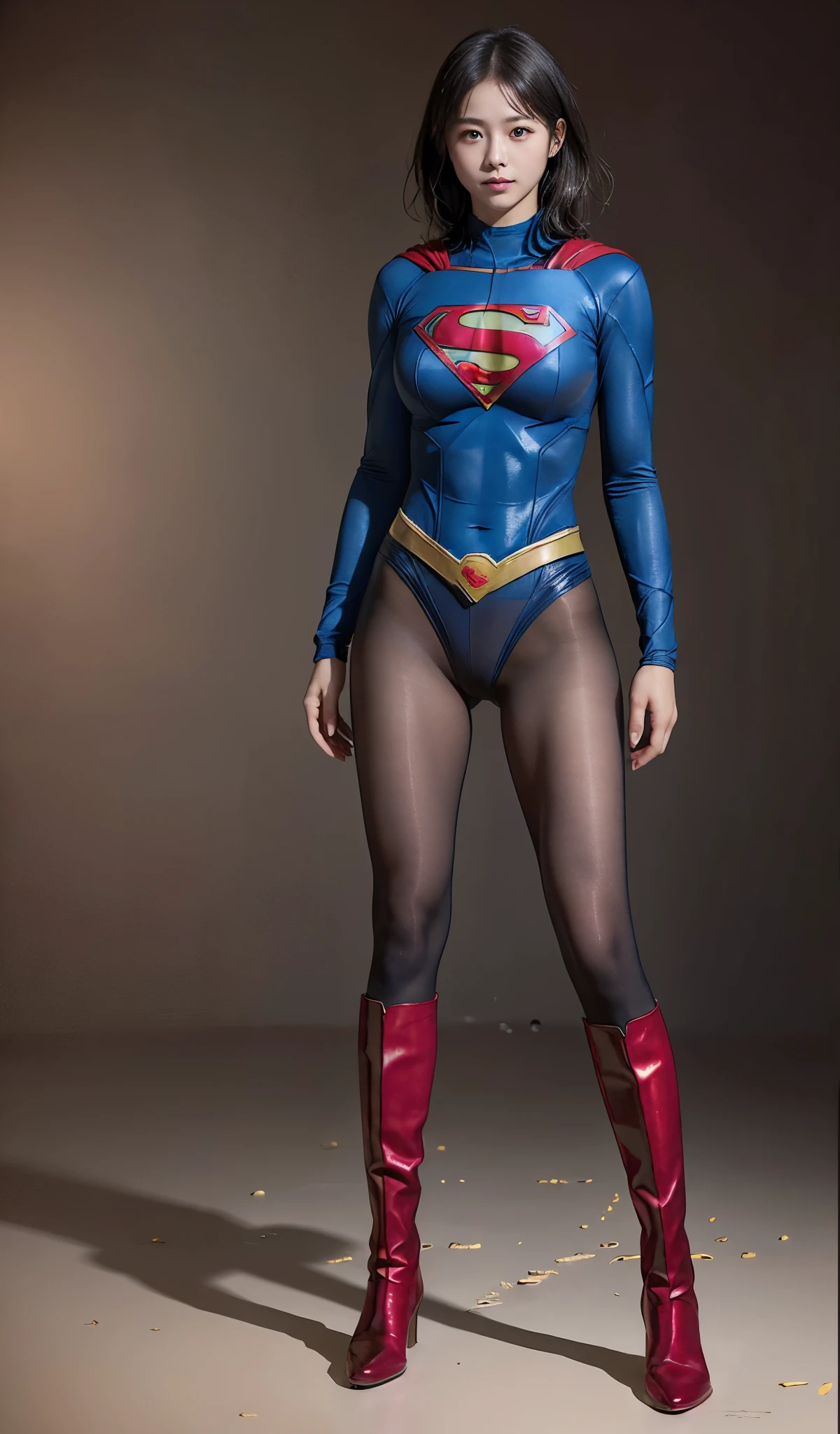 No background、(((Beautiful legs in black tights.)))、(((Legally express the beauty of your smile)))、((((Make the most of your original images)))、(((Supergirl Costume)))、(((Beautiful short bob hair)))、(((suffering)))、(((Please wear black tights....、Wear red boots)))、((Best image quality、8k))、((highest quality、8k、masterpiece:1.3))、(((Preserve background )))、Sharp focus:1.2、Beautiful woman with perfect figure:1.4、Slim Abs:1.2、Wet body:1.5、Highly detailed face and skin texture、8k