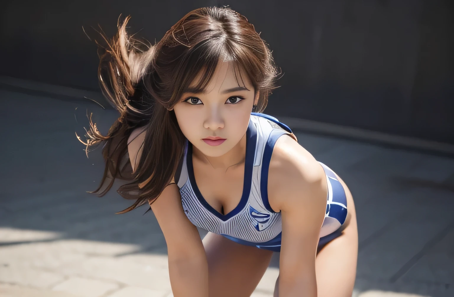 highest quality, masterpiece, Ultra-high resolution, (Realistic:1.4), RAW Photos, 32K Portrait, Very detailed, Cowboy Shot, Dynamic pose,
One girl, , The most famous Japanese idol、Japan's most popular cheerleader, Wearing only sleeveless cheerleader uniforms, An innocent smile, View your viewers, Upturned buttocks,
Very cute face, Stunningly beautiful big black eyes, Very beautiful hair, Very beautiful lips, Very beautiful skin, Very beautiful breasts, Very beautiful body, Very beautiful arms, Five perfect fingers, Very beautiful buttocks, Very beautiful thighs,
Detailed face, Fine grain, Detailed Hair, Detailed lips, Detailed Skin, Detailed body, Detailed Weapons, Detailed five fingers, detailed sleeveless cheerleader uniform, Detailed hips, Thigh details