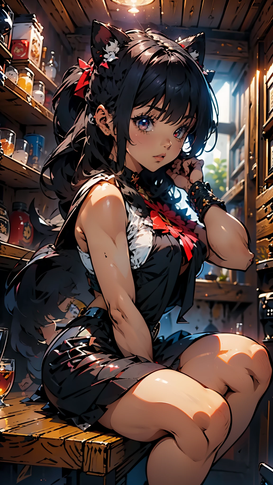 (small breasts:1.2), (perky chest:1.2), (pointed chest:1.2), (Pudding cake magazine cover:1.3),(from above:1.0),(fromside:0.9),masterpiece, 1girl, Amazing Cleavage:1.1, thin waist, optimum,tmasterpiece,hight resolution,best qualtiy,hyper HD,super detailing,awardwinning,16 K,solo,(The upper part of the body),anatomy correct,Beautiful cyberpunk girl,Cowboy Shot,cute face,a blond,Longhaire,Twin-tailed,Braids, Hairline,(scarlet eyes),long eyelasher,Hanging eye corners,White skin of the,shoot from the side, ((see through camisole:0.1)), ((Sheer nipples:1.0)),Rocket Tits,(Slim body),smile,seductive weak smiling,(with sparkling eyes and a contagious smile),open mouth, Looking at Viewer