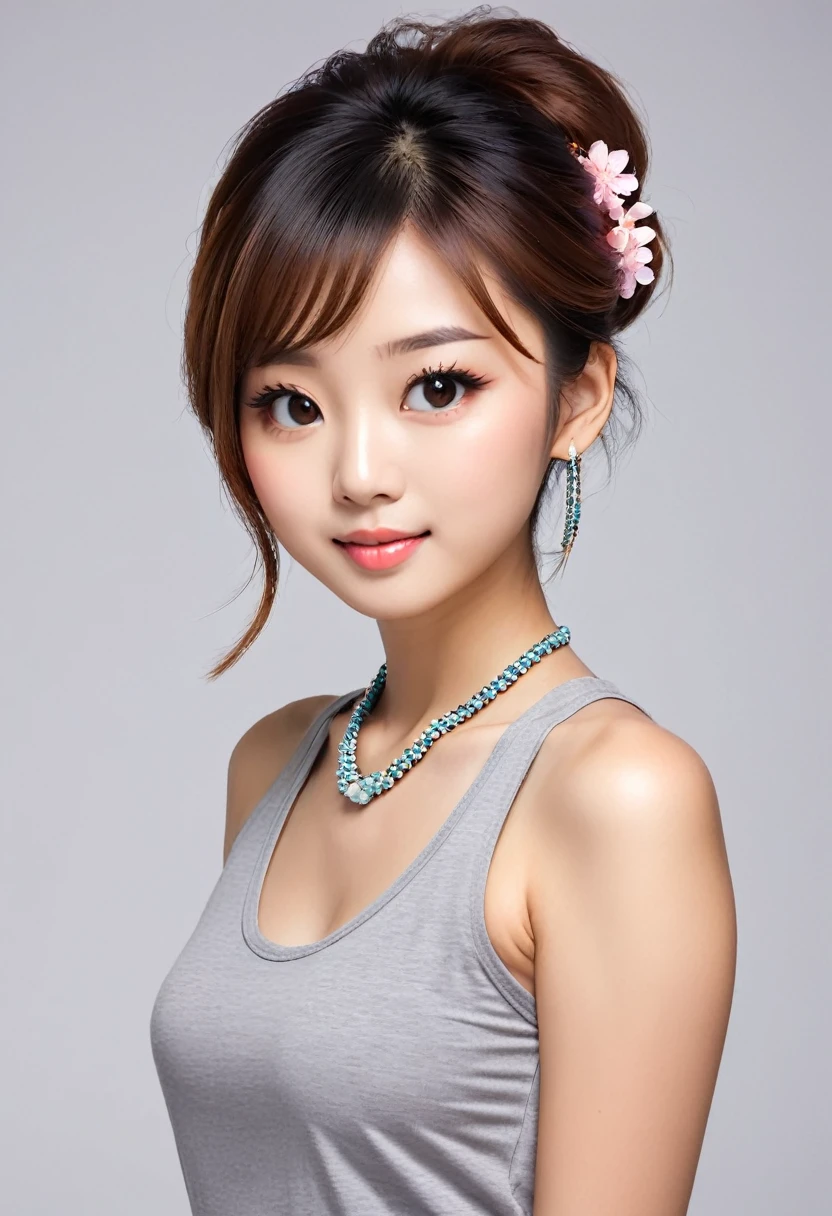 arafed asian woman with necklace and gray tank top, beautiful young femme japonaise, gorgeous young femme japonaise, beautiful south femme japonaise, Fille japonaise, a jeune femme asiatique, femme japonaise, jeune visage japonais adorable, portrait d'a Japanese female idol, jeune fille asiatique, belle fille asiatique, jeune femme asiatique, young pale and cute asian face