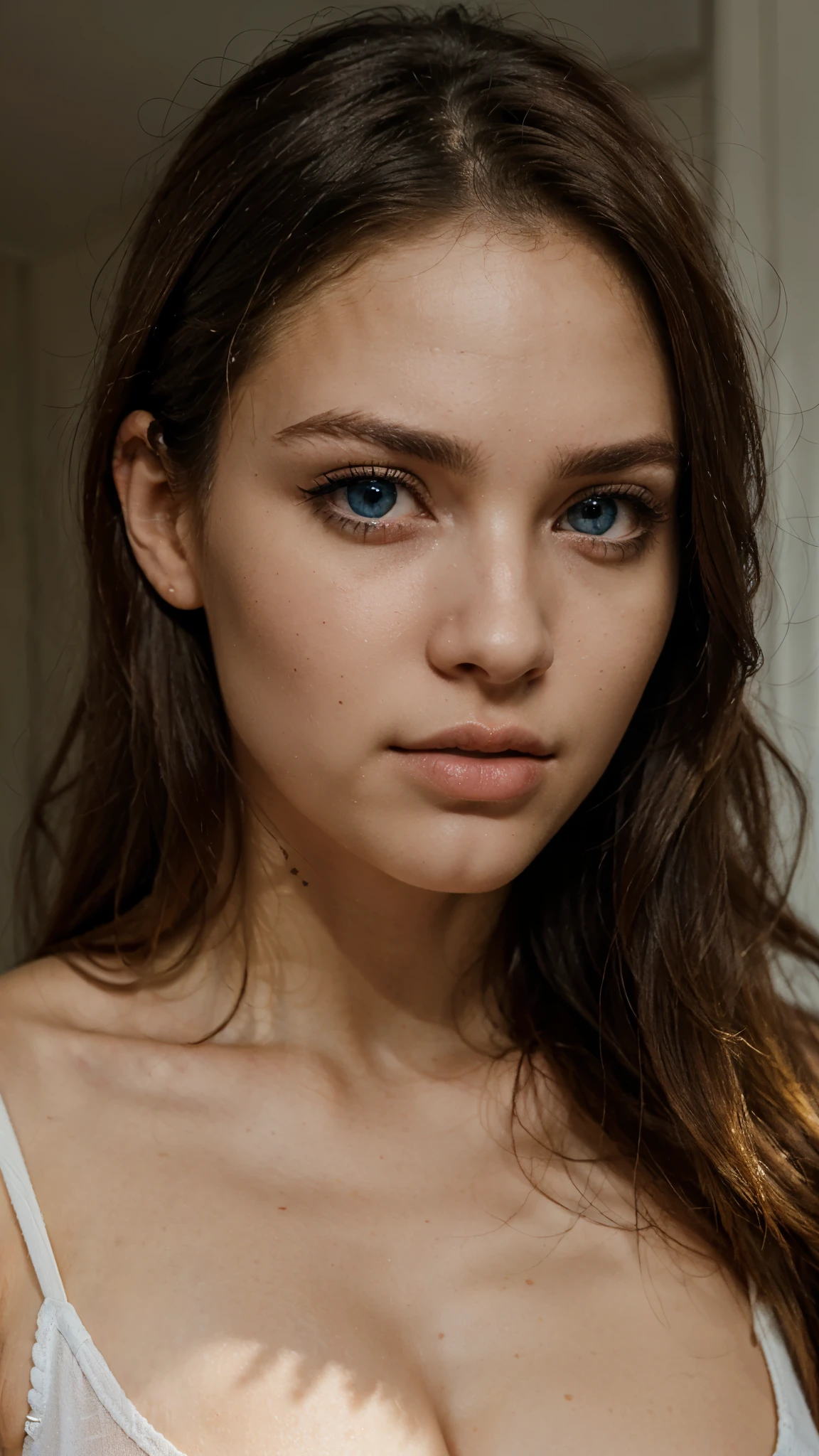 ultra realistic face portrait of a very hot blonde girl, blue eyes,big . VERY DRAMATIC EXPRESSION. SURPRISE AND IN LOVE EXPRESSION. DRAMATIC. Brazilian. blue eyes. 20 years old