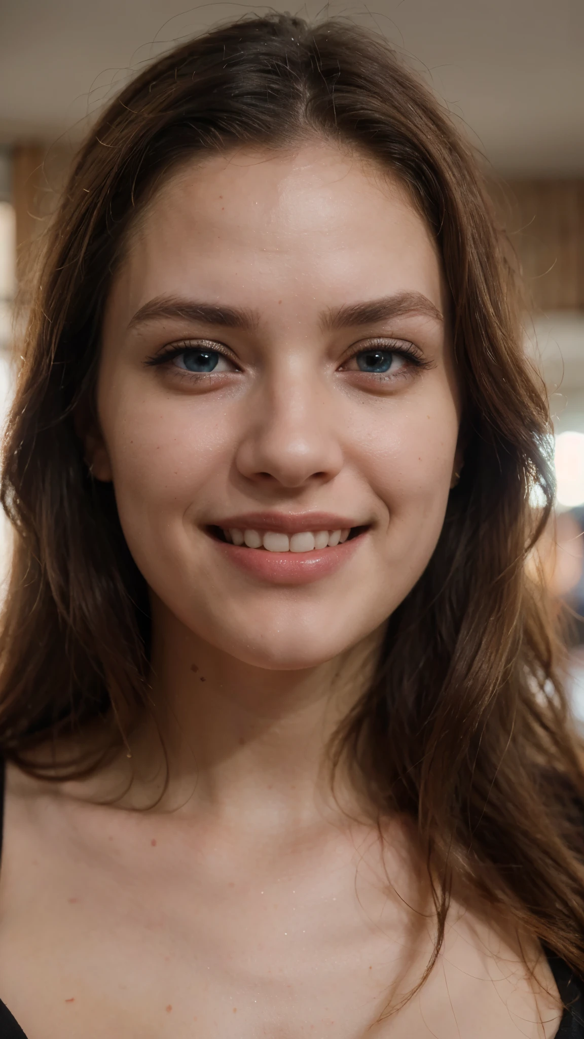 (best quality,highres,realistic:1.2),ultra-detailed,beautiful detailed blue eyes,extremely detailed face,sharp focus,professional portrait,portrait photography,vivid colors,beautiful blonde hair,gorgeous smile,laughing expression,dramatic lighting,detailed facial features,female portrait,Brazilian girl,20 years old, big