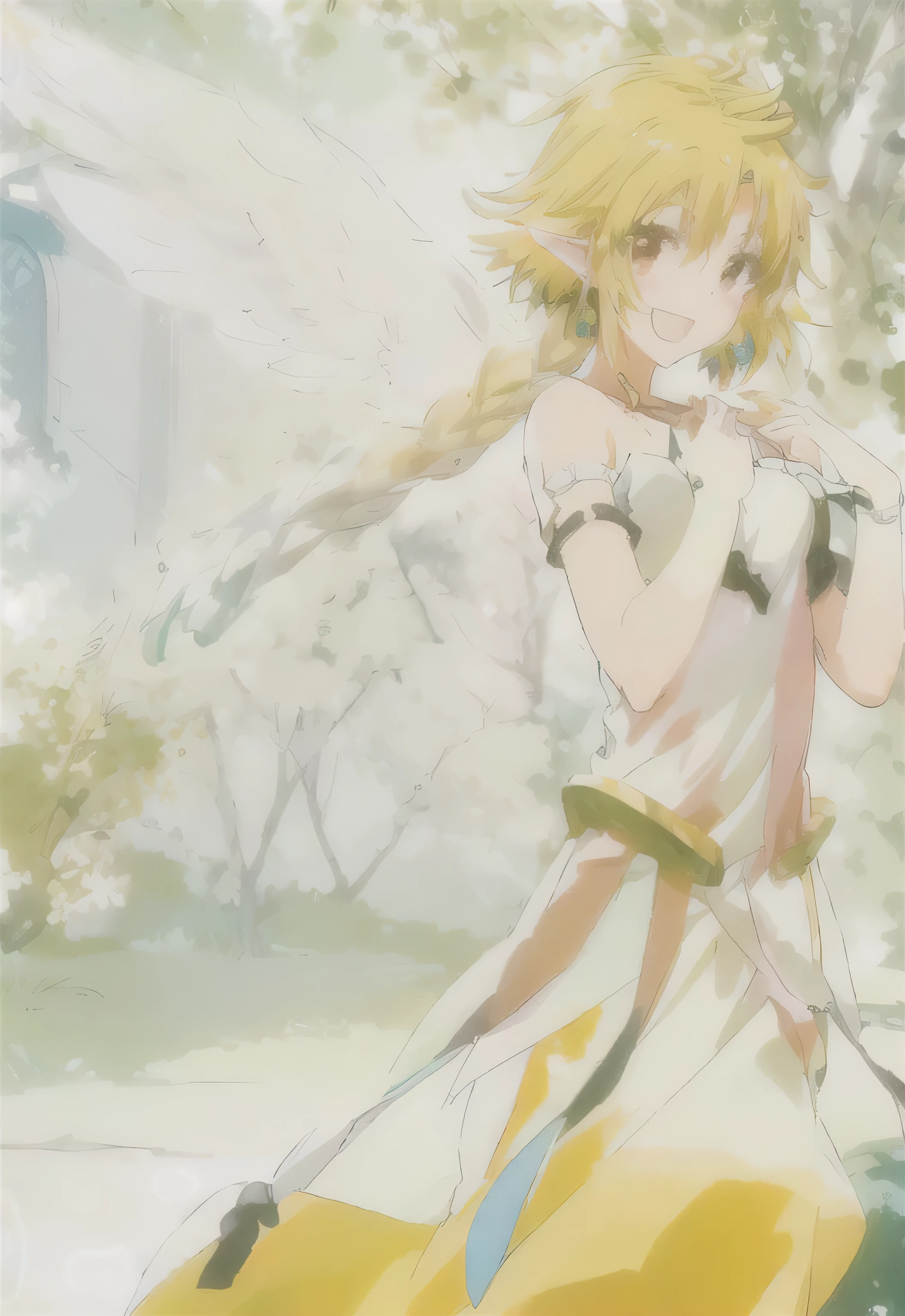 Imagen anime de una mujer con un vestido., diosa del anime, sonriendo como una reina de hadas, Also, rune factory 5 art style, pixiv, of a beautiful angel girl, hecho con estudio de pintor anime, ganador del concurso pixiv, estilo pixiv, en pixiv, del deseo, hada, of beautiful angel