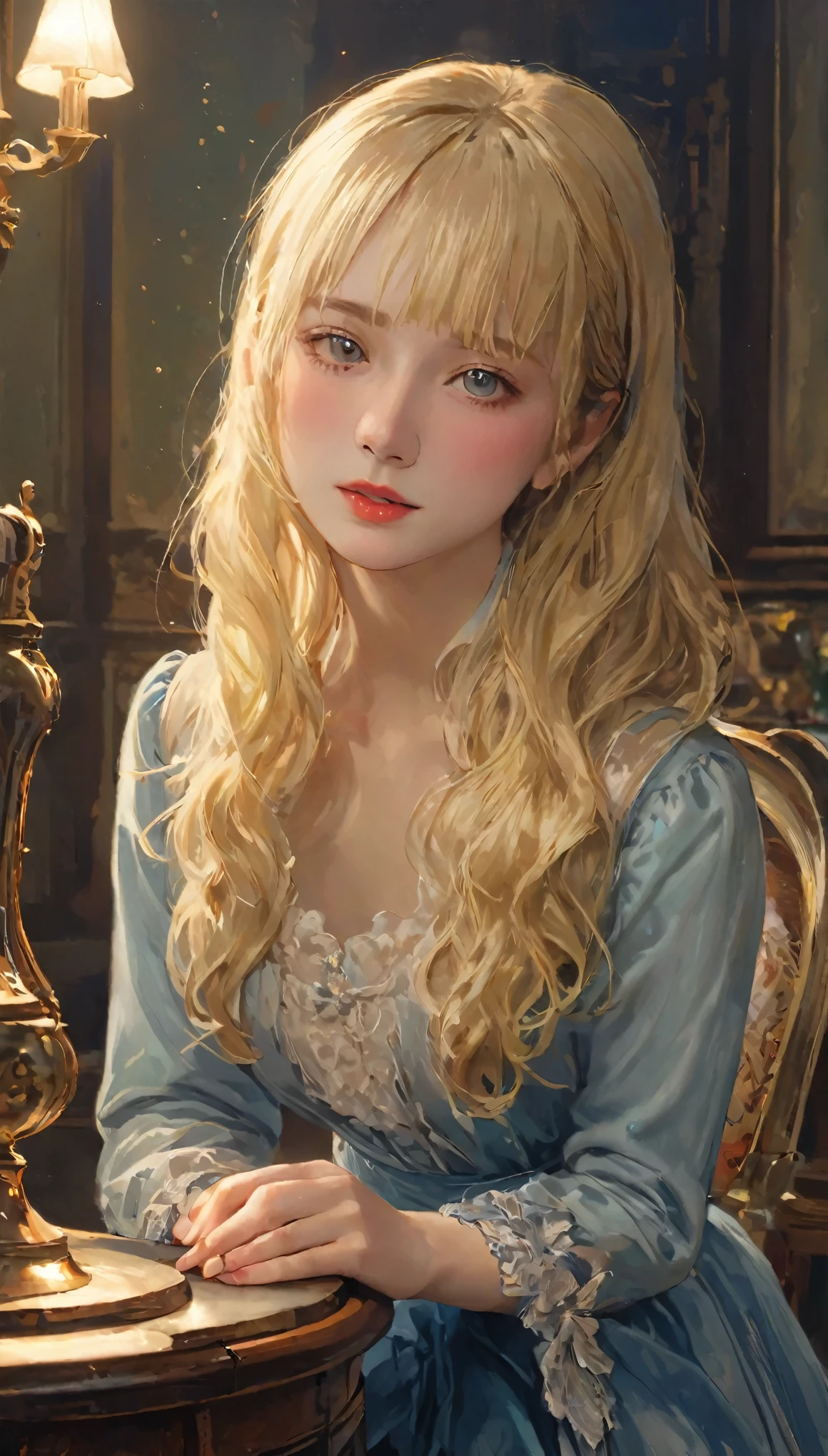 Tabletop, highest quality, Very delicate and beautiful女の子,Very delicate and beautiful, World Masterpiece Theatre, Very detailedな, Very detailedな, highest quality, Blonde, High resolution, Very detailed,One Girl, highest quality, figure, View your viewers, material, canvas, oil, Genuineistic, Realist ,Genuine,