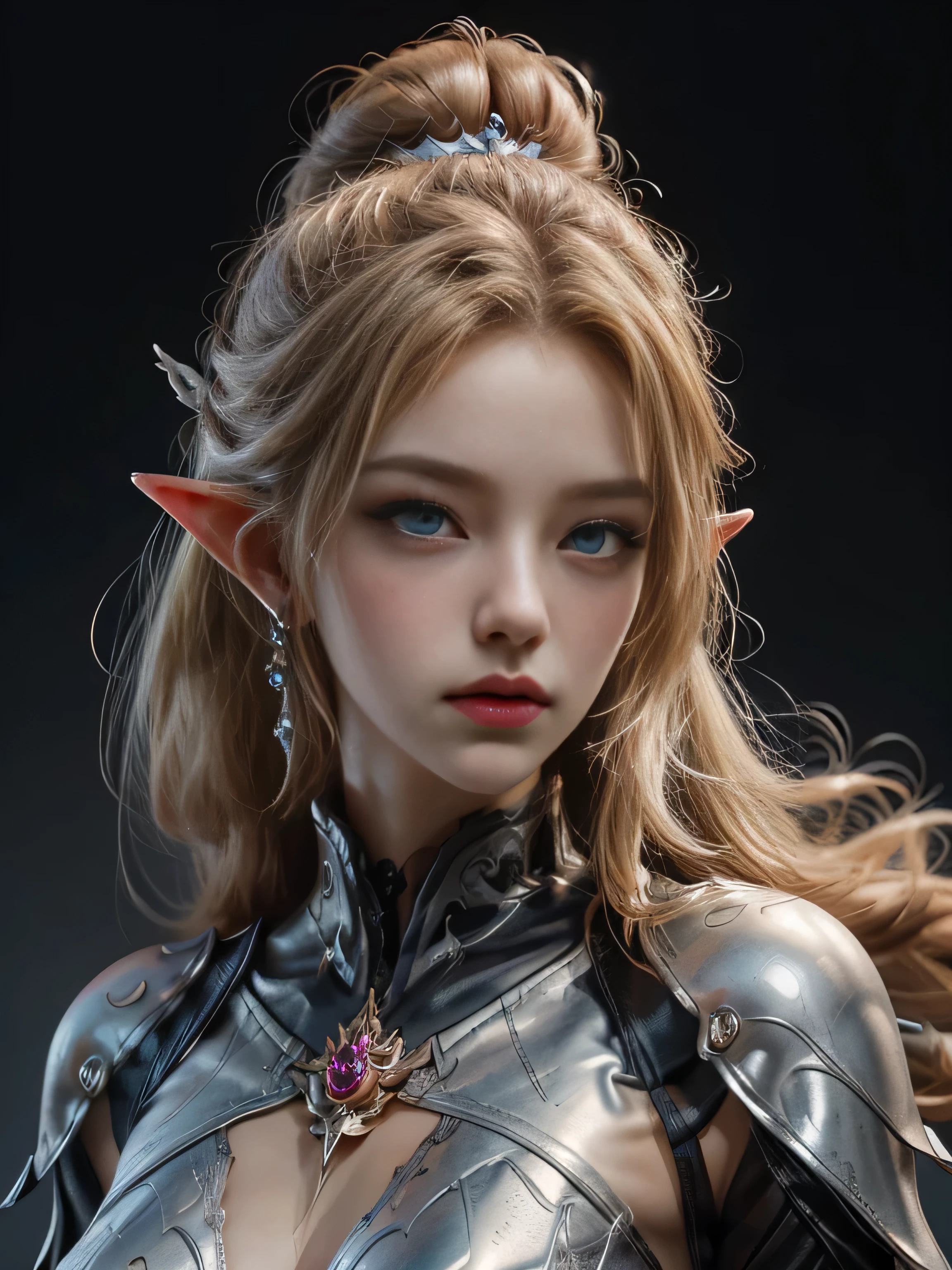 blond girl with blue eyes and red roses in her hair, concept art by Yang J, Artstation contest winner, fantasy art, extremely detailed artgerm, artgerm. high detail, artgerm detailed, artgerm. anime illustration, style artgerm, elf girl, ig model | artgerm, style of artgerm, artgerm style, 8k character details, high quality anime art, high quality illustration, detailed anime wallpapers, detailed anime art, hyper realistic, elegant, high quality realistic anime art, ((Finely drawn eyes)) [Perfectly detailed eyes((Beautiful eyes like jewels) drawn in great detail)[clearly drawn pupils]],[eye light[Precise eye lighting]],[long and beautiful eyelashes],[precisely drawn hair [Beautiful and shiny hair, detailed]], (Perfect hand-detailed [Beautiful fingers without damage [beautiful nails]]), (perfect anatomy (perfectly balanced proportions)) [[Full-length portrait]], [perfect color coordination (Accurate simulation of the interaction of light and materials)],([Precise detail](detailed, high)),[Visual art that tells a story],((highest quality)high [[High density drawing]])(4K quality)