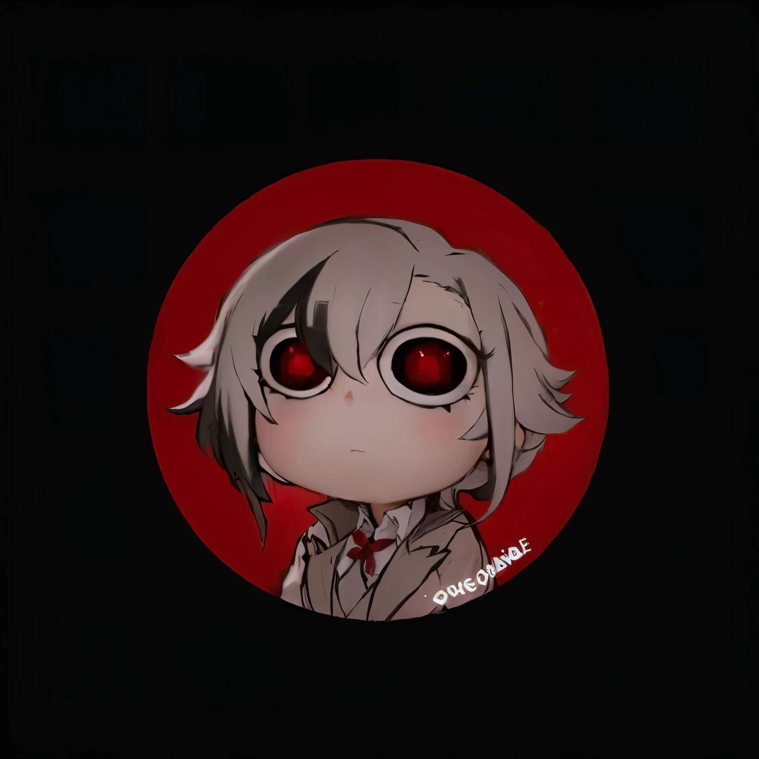 un primer plano de un personaje de dibujos animados con un fondo rojo, con ojos rojos brillantes, con ojos rojos brillantes, yandere gapmoe grimdark, portrait yandere gapmoe grimdark, ojos rojos brillando, ojos completamente rojos sin pupilas, grandes ojos rojos!!!, yandere gapmoe, akane owari danganronpa, grandes ojos rojos, yandere