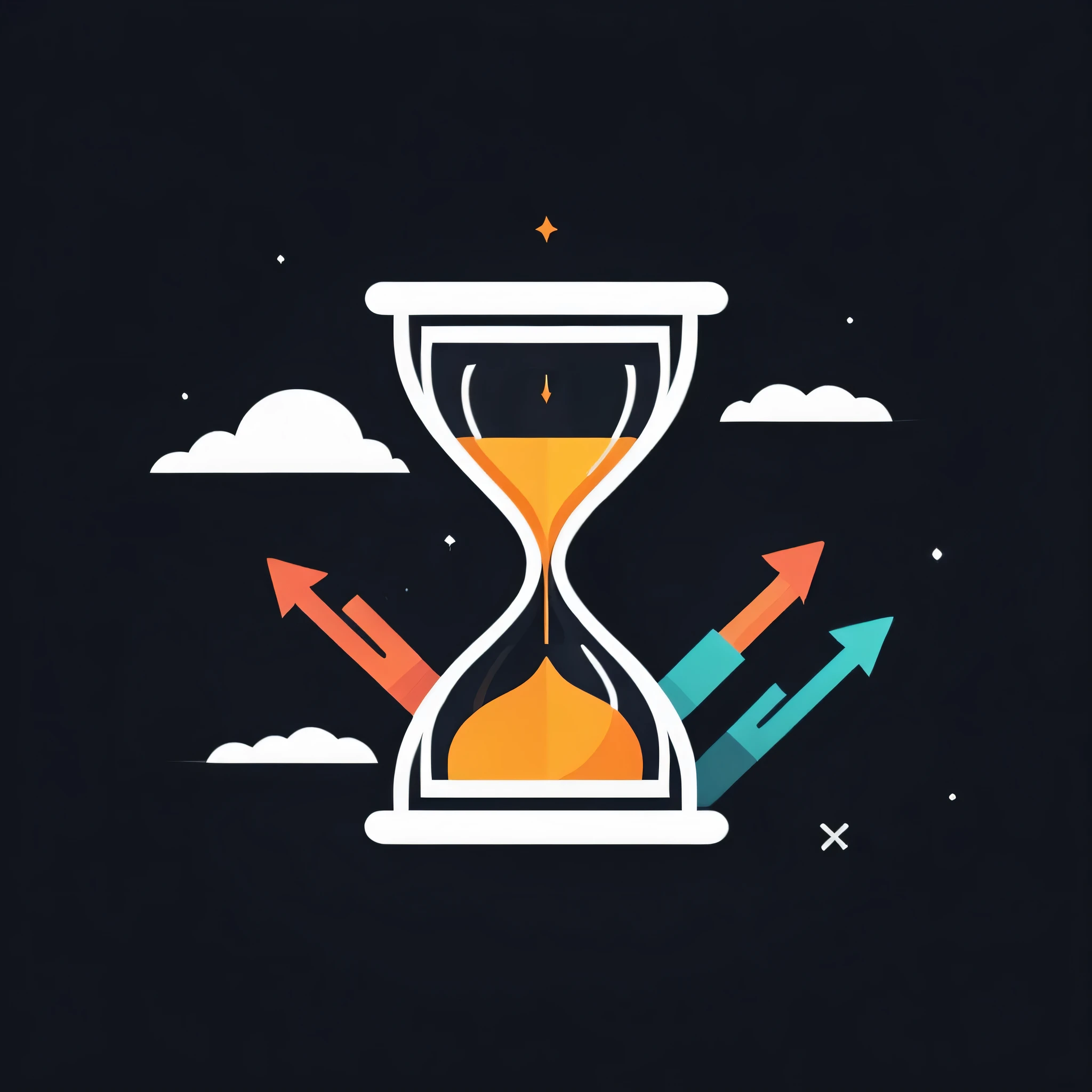A stylized hourglass with arrows indicating time management in a dynamic and efficient way.