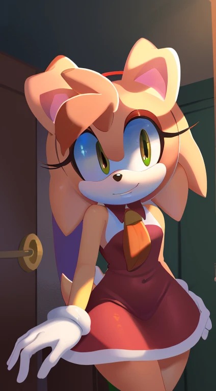 (a stunning) (masterpiece:1.2), (8k, high-resolution), (sonic:1.1), ((vanilla the rabbit fusion with amy rose:1.2)), (seductive), (revealing) sexy dress, (boldly colored) eyeshadow, (long, fluttering) eyelashes, (intense) menacing look, (alluringly) sultry, (mysterious) dark room, (provocative) lighting, vibrant colors