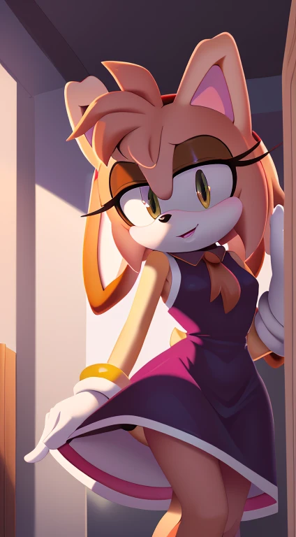 (a stunning) (masterpiece:1.2), (8k, high-resolution), (sonic:1.1), ((vanilla the rabbit fusion with amy rose:1.2)), (seductive), (revealing) sexy dress, (boldly colored) eyeshadow, (long, fluttering) eyelashes, (intense) menacing look, (alluringly) sultry, (mysterious) dark room, (provocative) lighting, vibrant colors