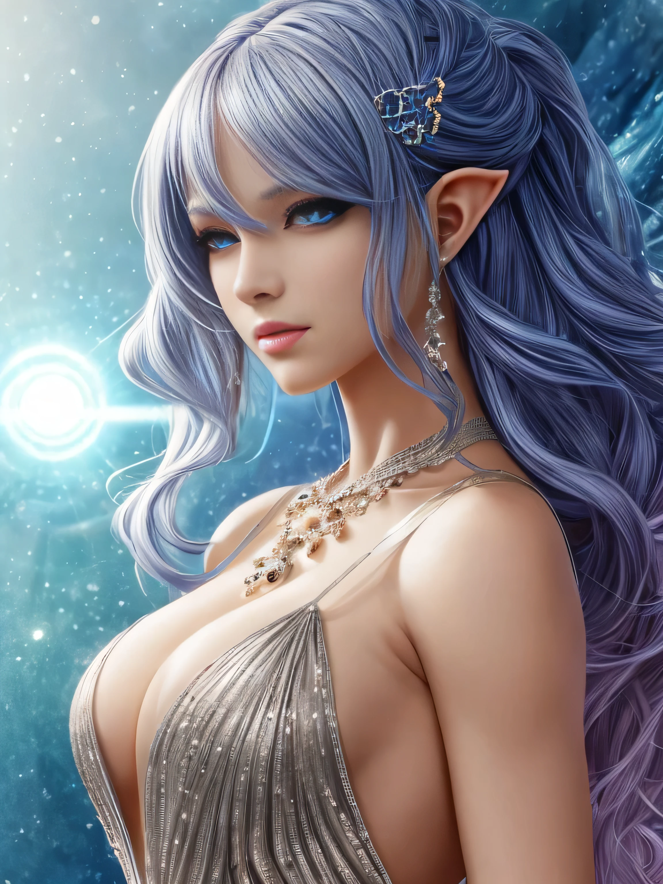 blond girl with blue eyes and red roses in her hair, concept art by Yang J, Artstation contest winner, fantasy art, extremely detailed artgerm, artgerm. high detail, artgerm detailed, artgerm. anime illustration, style artgerm, elf girl, ig model | artgerm, style of artgerm, artgerm style, 8k character details, high quality anime art, high quality illustration, detailed anime wallpapers, detailed anime art, hyper realistic, elegant, high quality realistic anime art, ((Finely drawn eyes)) [Perfectly detailed eyes((Beautiful eyes like jewels) drawn in great detail)[clearly drawn pupils]],[eye light[Precise eye lighting]],[long and beautiful eyelashes],[precisely drawn hair [Beautiful and shiny hair, detailed]], (Perfect hand-detailed [Beautiful fingers without damage [beautiful nails]]), (perfect anatomy (perfectly balanced proportions)) [[Full-length portrait]], [perfect color coordination (Accurate simulation of the interaction of light and materials)],([Precise detail](detailed, high)),[Visual art that tells a story],((highest quality)high [[High density drawing]])(4K quality)