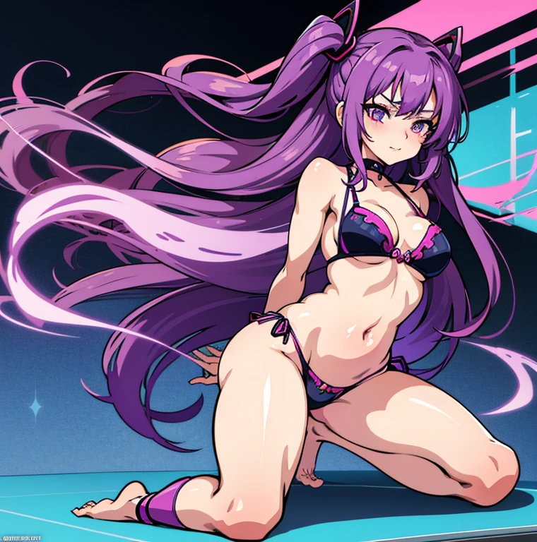 anime girl with long purple hair and purple bra top, seductive anime girl, juri misaki, anime waifu, ecchi anime style, anime moe artstyle, zerochan art, anime goddess, (anime girl), miku, anime monster girl, in a bikini, is wearing a swimsuit, anime girl, digital anime art!!, waifu, pretty anime girl