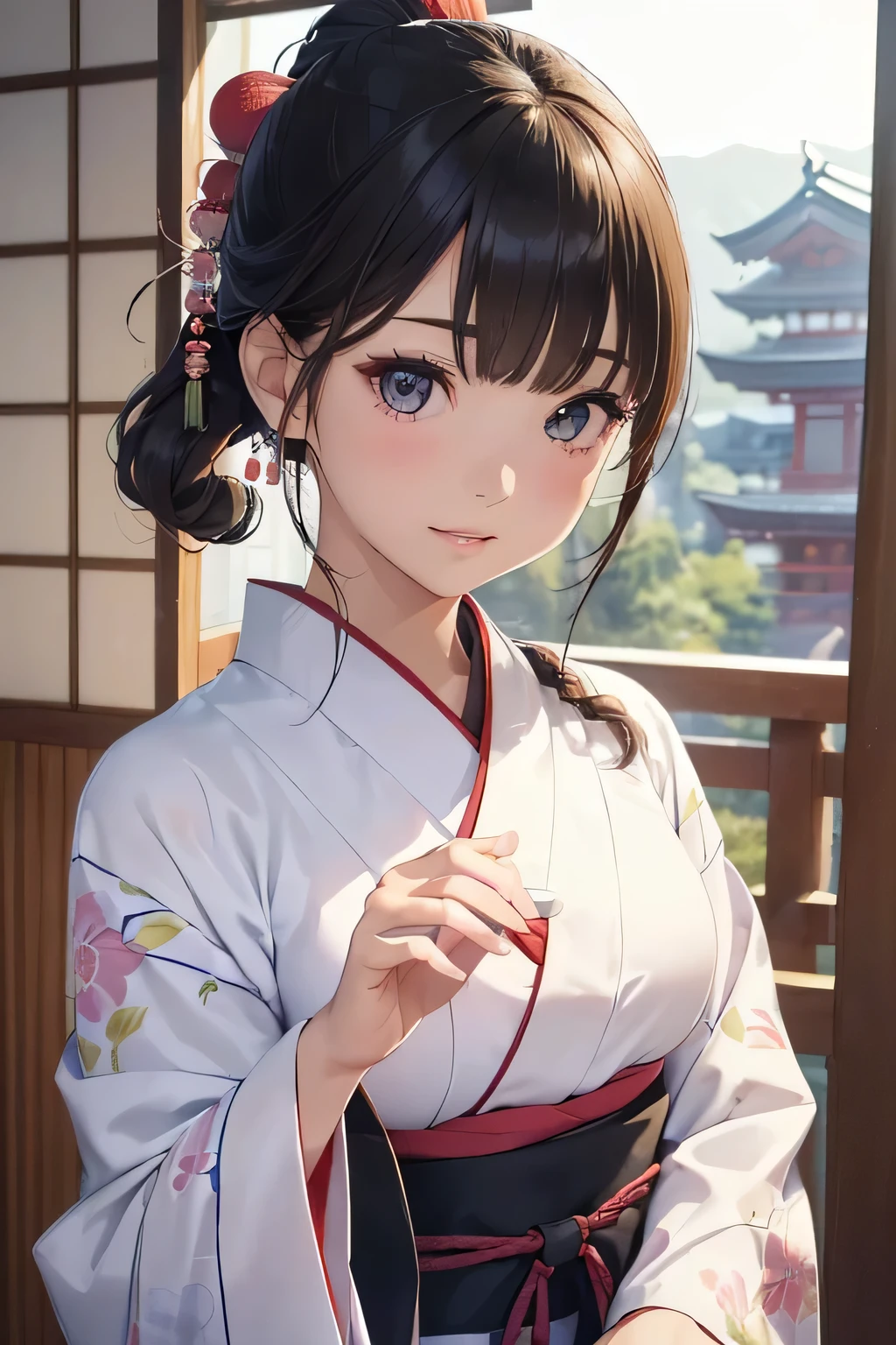 highest quality、High resolution、Detailed Background、(Beautiful face in every detail:1.4)、Anatomically correct、(Draw the usual number of fingers:1.2)、(Detailed facial expressions)、(Detailed eyes:1.2)、(Detailed eyes:1.2)、Beautiful, smooth skin、Teenage beauty、(Three Women)、(Highly detailed face:1.4)、Cute color hair color、ponytail、Bobcut、Braided long hair、Wavy Hairstyle、well-groomed eyebrows、Cute Eye Makeup、Cute Lip Makeup、Calm atmosphere、Happy expression、A big smile、Japanese style cafe、Upper Body、Fit on one screen、
(Two women enjoy chatting and tasting matcha green tea and Japanese sweets at a Japanese style cafe:1.5)、
Wear a kimono or long-sleeved kimono、Hakama and Tomesode、Kimono such as long-sleeved kimono、Obi and Fukuro Obi、Decorations such as collars、Choose cute patterns and colors to match the atmosphere of your cafe.