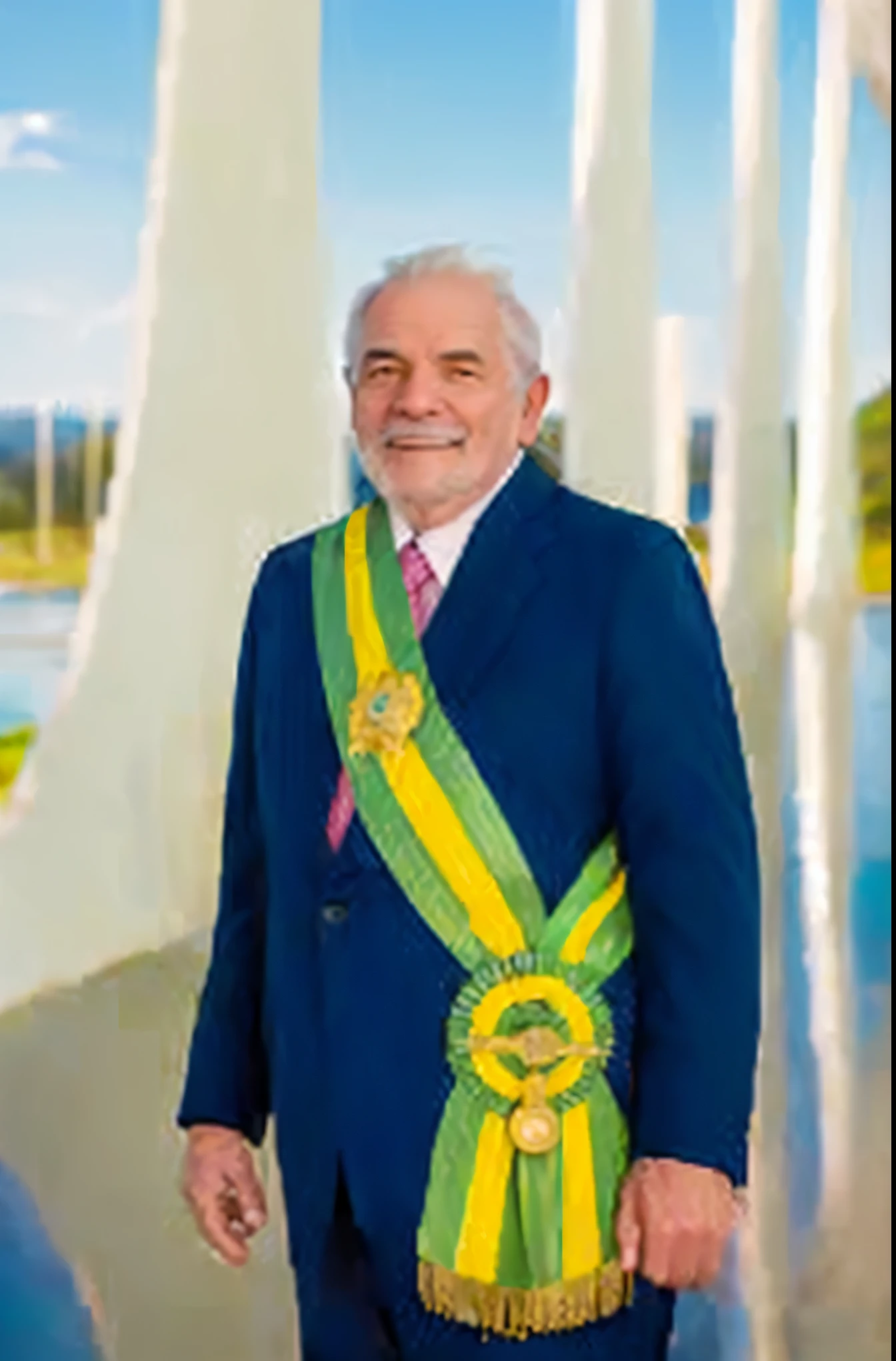 Presidente raivoso com uma faixa escrita a sigla L.O.B.O.S ,he has to be on a hill with lightning behind him and full of wolves surrounded by friends,em 3d