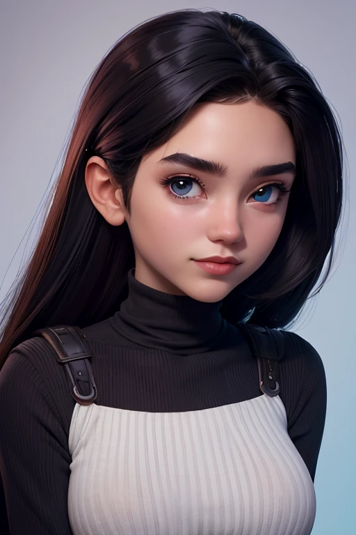1 chica, Katara, solo, pelo largo, pelo despeinado, wet white sweater, sin sujetador, mirando al espectador, fondo azul, pelo negro, fondo sencillo, dos lados hacia arriba, turtleneck, blue eyes, labios, sonrisa seductora, ligeramente excitado sexualmente, voyeurism, Red ribbon, Cinta para el pelo, golpes, turtleneck sweater, parte superior del cuerpo, parted golpes, lazo negro, ribbed sweater, dos colas, nariz, piernas, NSFW, pose seductora