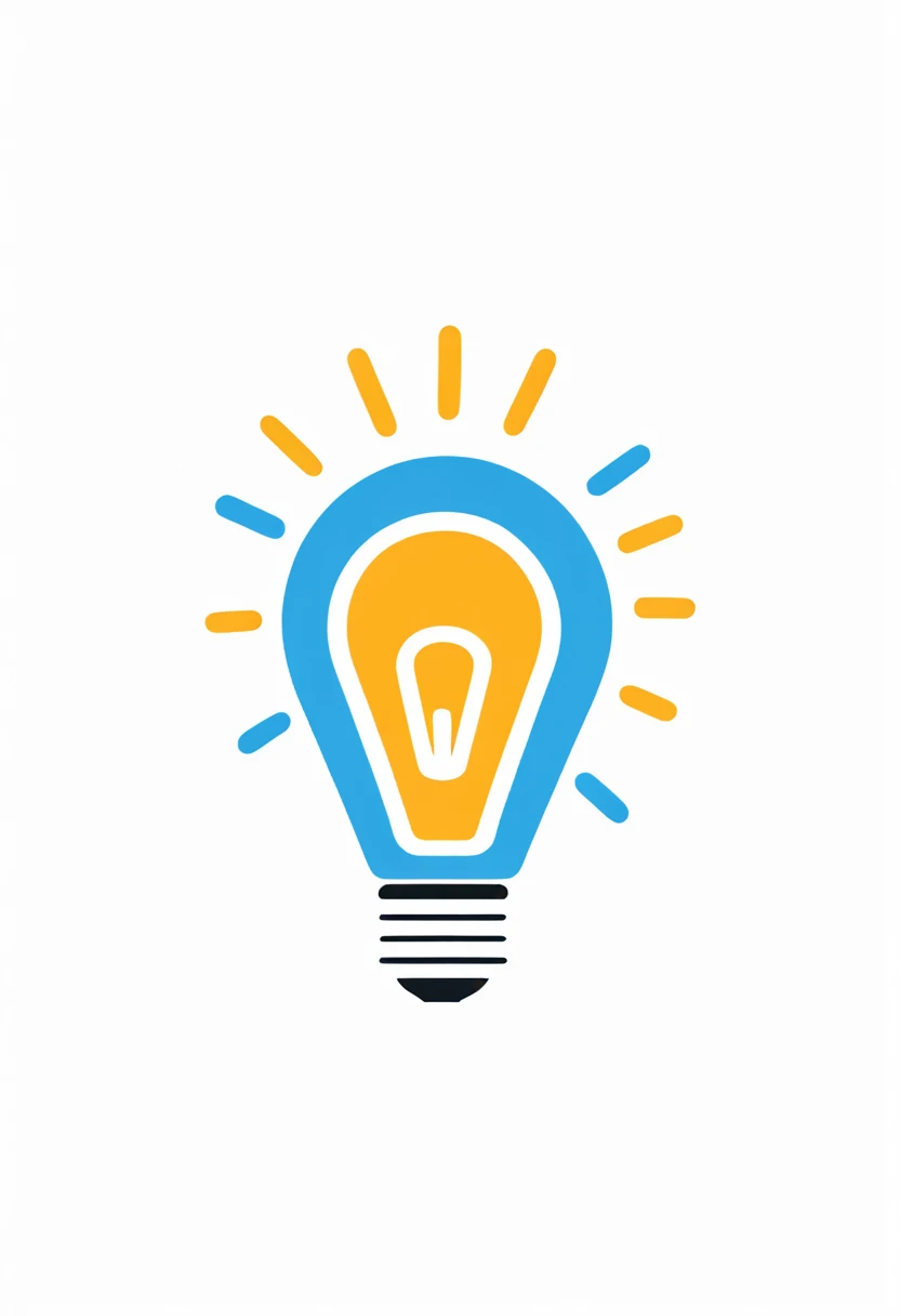 Criar uma logo redonda, com cores laranja, amarelo e azul claro. With a drawing of a light bulb and also with writing like this: Altas Ideias.