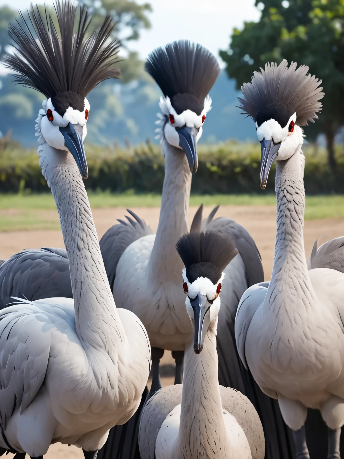 3 animated rheas, uno con cara sonriente y feliz, otro con cara de sorprendido y otro con cara interrogante